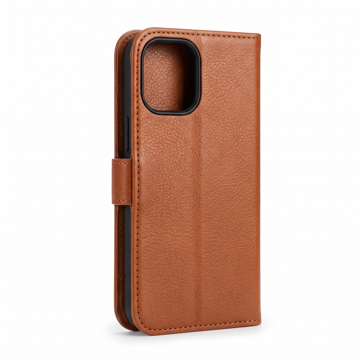 Folio Wallet Case with Dual Card Slots, Cash Pocket & Magnetic Tab - closed back view with camera opening