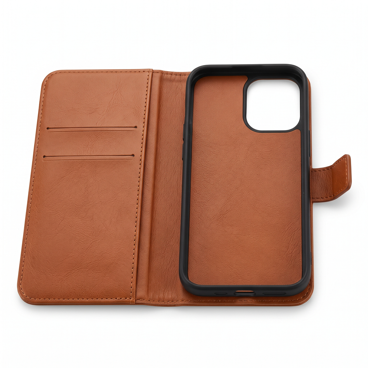 Folio Wallet Case with Dual Card Slots, Cash Pocket & Magnetic Tab - open view with card slots