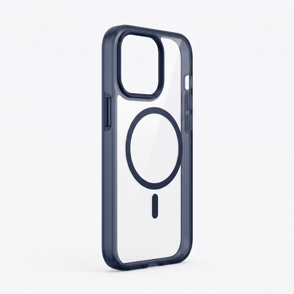Translucent Magnetic Case with Navy Frame & Lens-Guard Border - three-quarter back view
